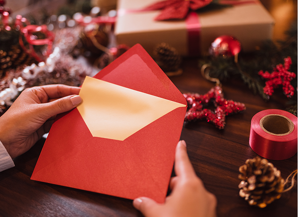 Christmas gift wrapping and card setup